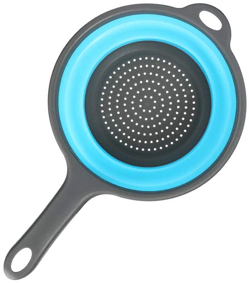 ddLUCK Kitchen Foldable Silicone Strainer Colanders, Collapsible Colanders with Handles, Space-Saver Folding Strainer Colander for Draining Pasta, Vegetable (Blue) - Image 1